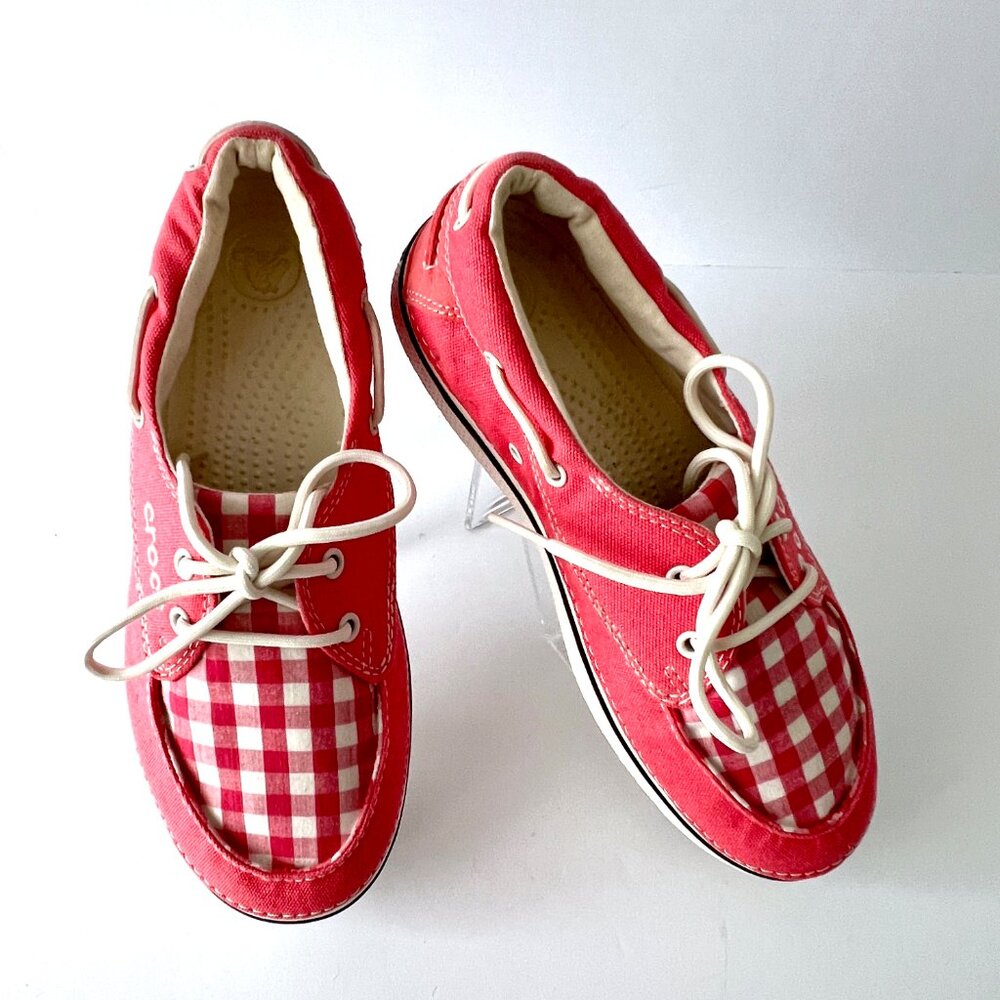 Crocs, Hover Boat Pink Gingham Check, Lace Ups, Size 9, Excellent - Picture 8 of 16